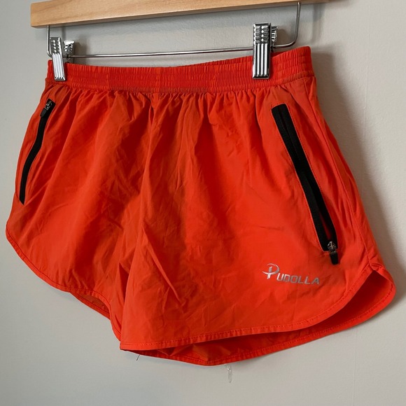 Pudolla Orange Running Shorts Athletic Zip Pockets Lined Size S - Picture 3 of 8